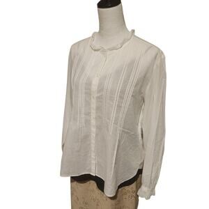 Comptoir des Cotonniers White Pintuck Blouse Ruffle Collar US L